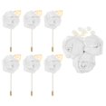 thumbnail image 1 of Uxcell 7 Pcs(6pcs Pins + 1 Brooch) Ramo de Rosa Blanco Brillante Boutonnieres Flores Botones para Ceremonia de Boda Aniversario Prom Fiesta Formal, 1 of 7