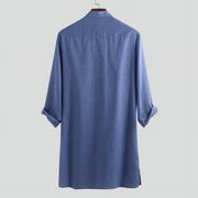 INCERUN Mens Long Sleeve Kurta Shirt Traditional Kaftan Indian Shirts Tunic Long Tops