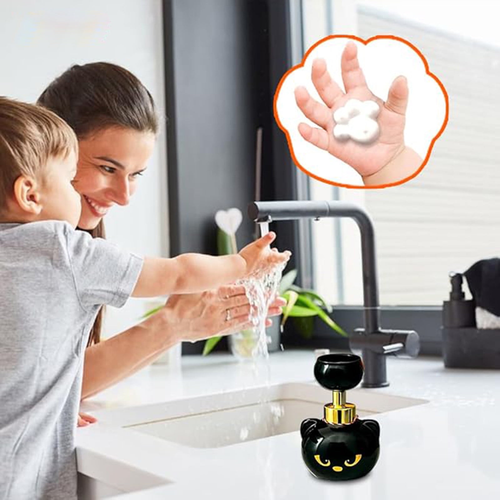 Cute Cat Paw Foam Soap Dispenser, 2026 Black Kitty Foaming Pump Bottle Creates Paw-Shaped Foam, Automatic Soap Dispenser with Black Cat Paw Print Press, Spooky Cute Hand Soap Pump (3PC)