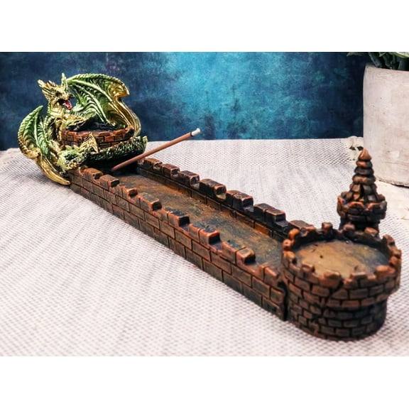 Green Dragon Perching On Castle Parapet Allure Roof Incense Burner Figurine
