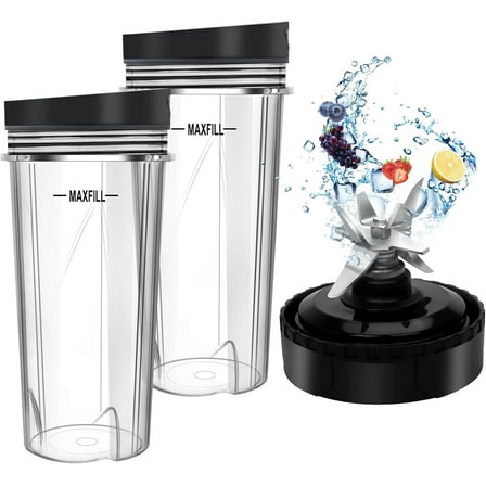 2 Pack 16 Oz Single Serve Cups & 6 Fins Blender Blade Assembly, Replacement Parts for Nutri Ninja Compatible with Nutri Ninja BL660 1500WBL770A 30/ BL770 30/BL773CO 30/BL771 30/BL772 30/ 1200W BL780