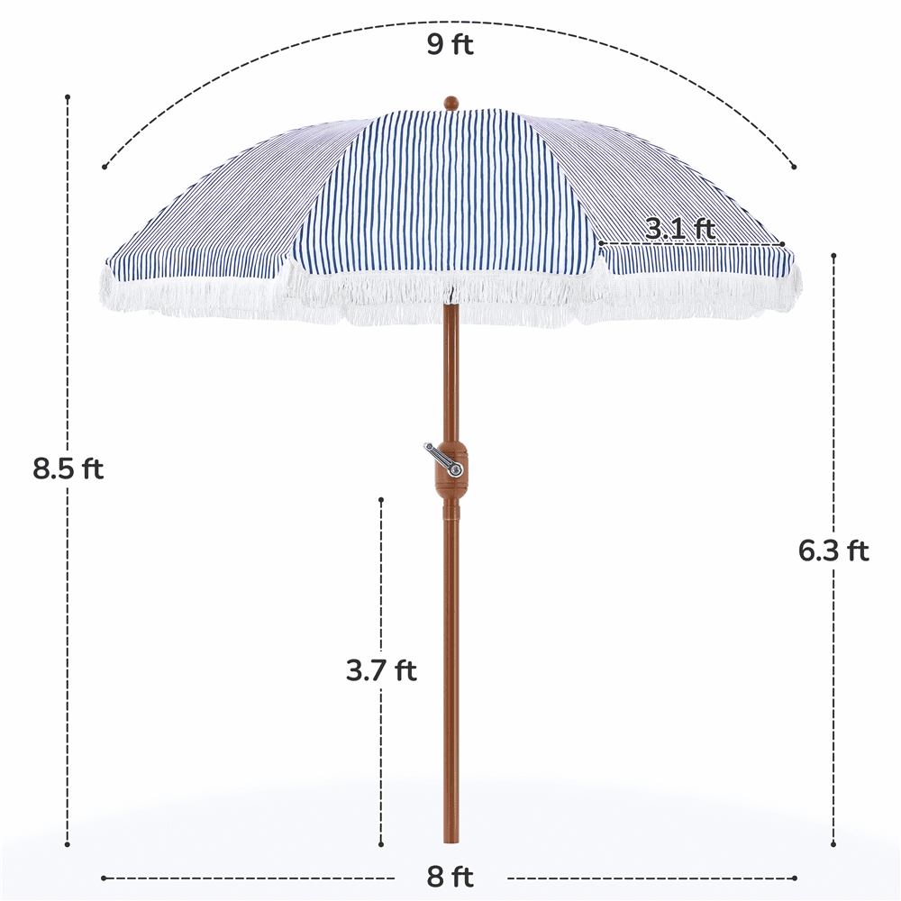 Renwick 9Ft Garden Patio Umbrella with Crank Operating Mechanism, Blue/White