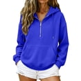 thumbnail image 4 of Hoodies for Women Long Sleeve Drawstring Half Zip Up Pullover Solid Color Drop Shoulder Sweatshirts with Pocket, 4 of 9