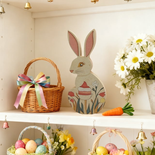 Decoraciones de Pascua, adornos de Pascua, regalos de Pascua, suministros para fiestas de Pascua, conejos de madera, colgante para decoración del hogar, lindo adorno estilo bosque, adorno colgante de