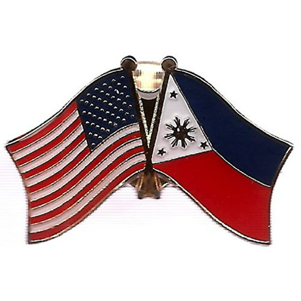 Box Of 12 Philippines And Us Crossed Flag Lapel Pins Filipino And American