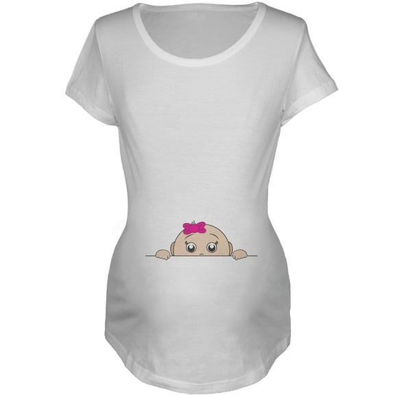 Peeking Baby Girl White Maternity T-Shirt - Medium