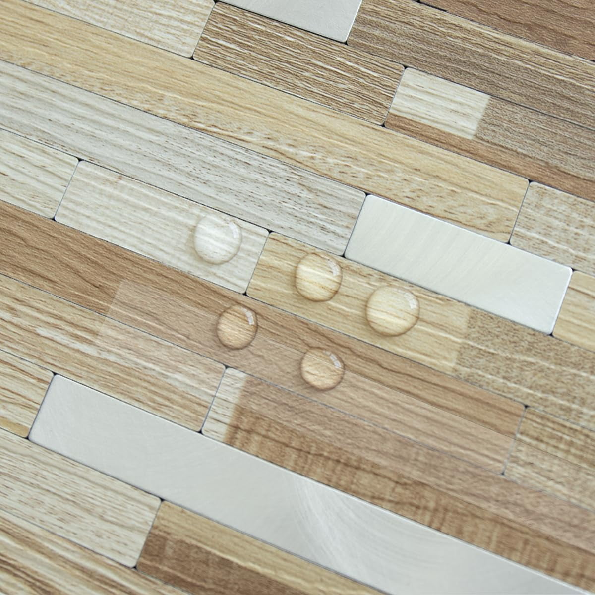 20 Sheets Beige & Brown Wood Peel And Stick Backsplash  Pvc Mixed Metal Wall Tile On For Kitchen Bathroom