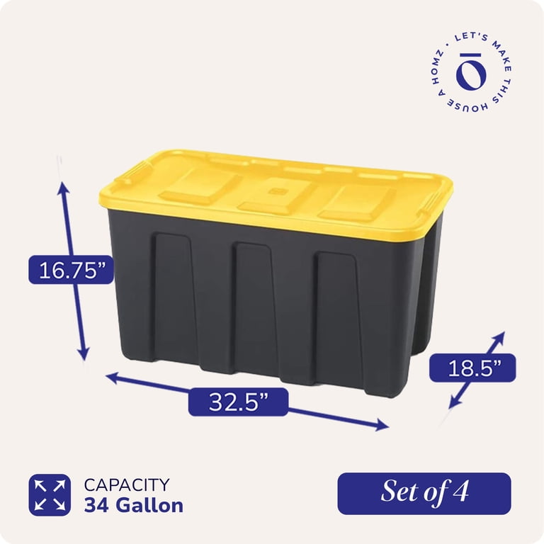 Homz 34-Gallon Durabilt Storage Container with Lid, Black/Yellow