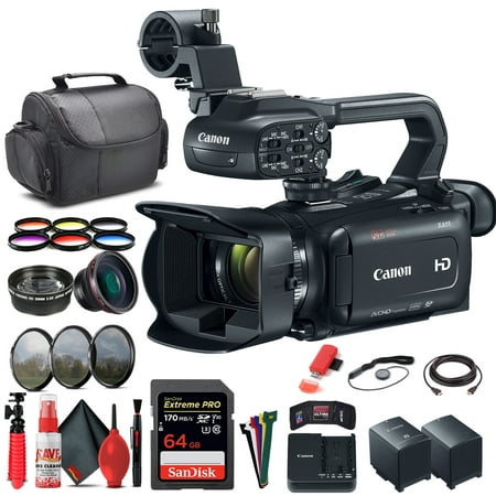 Canon XA11 Compact Full HD Camcorder with HDMI and Composite Output (PAL) (2218C003) + 64GB Memory Card + BP820 Battery + BP820 Charger + Color Filter Kit + Filter Kit + Bag + Card Reader + More