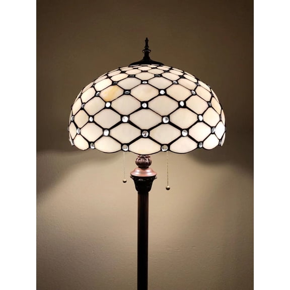 Tiffany-Style Floor Lamp White Stained Glass Crystal Beans Metal Base LED Bulbs Included  For Living Room Bedroom 16"W*16"D*64"H