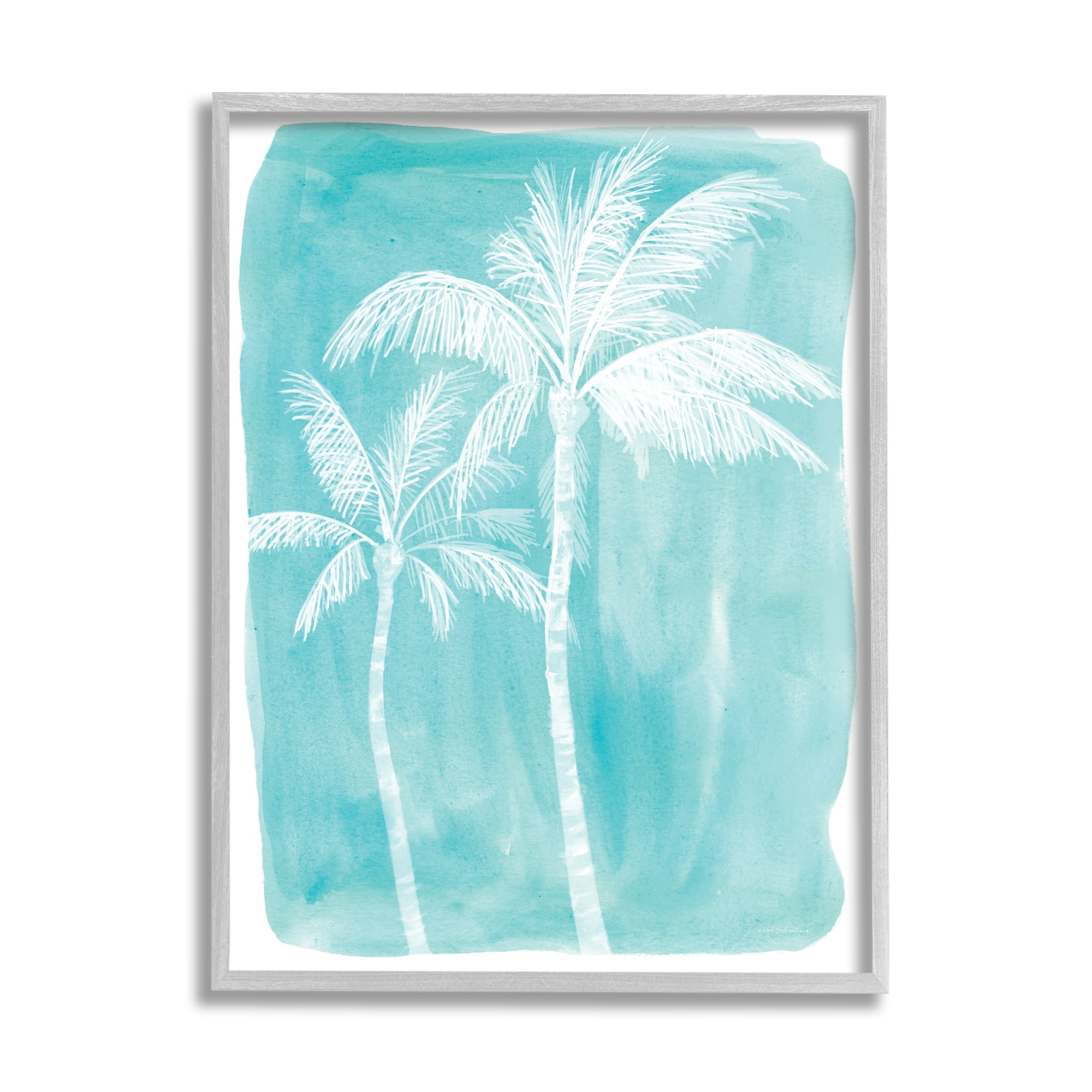 Kamdon Kreations White Palm Tree Beach Blue Tropic Painting 24 in x 30 in Framed Painting Art Print, by Stupell Home Décor