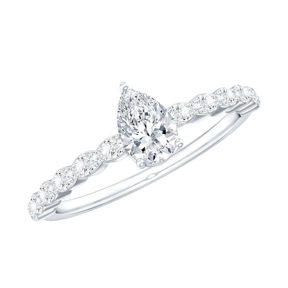 Rosec Jewels Lab Diamond Pear Shaped Engagement Ring with Side Stones, EF-VS Grade, 925 Sterling Silver, US 4.00