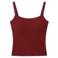 thumbnail image 3 of Public Women Built-In Bra Tank Tops Casual Sleeveless Lace T Shirts Trendy Ribbed Slim Fit Tank Tops Red One Size, 3 of 4