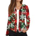 thumbnail image 4 of Women's Fashion Christmas Print Casual Zip-Up Long-Sleeve Hooded Jacket, for Outdoor Activities and Daily Use,Deep Red,XL, 4 of 6
