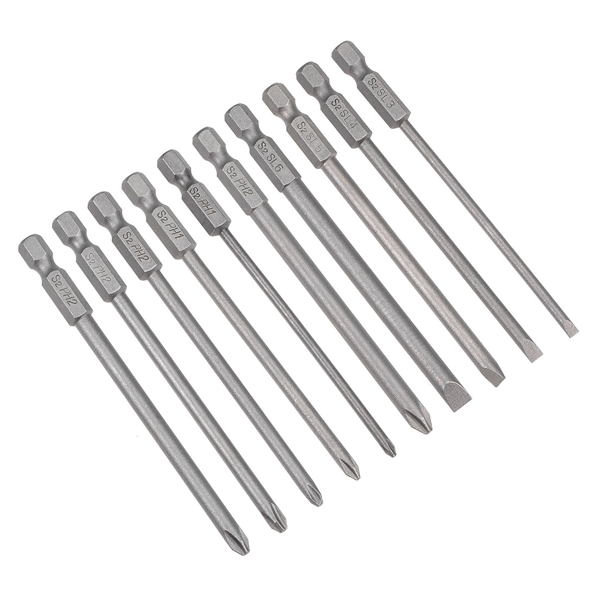 Screwdriver Bits Set 10pcs 1/4 Inch Hex Shank Phillips Slotted