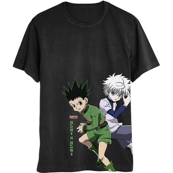 Hunter x Hunter Anime Character Gon and Killua Graphic Adult T shirt - Black