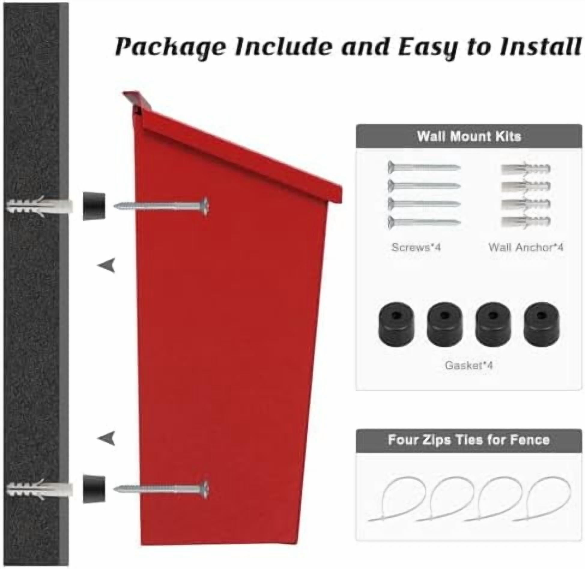 Wall-Mount Mailbox, Large Capacity Mail Box, Galvanized Steel Rust-Proof Metal Post Box, Mailboxes for Outside,15.7"x9.9"x4.9" Red