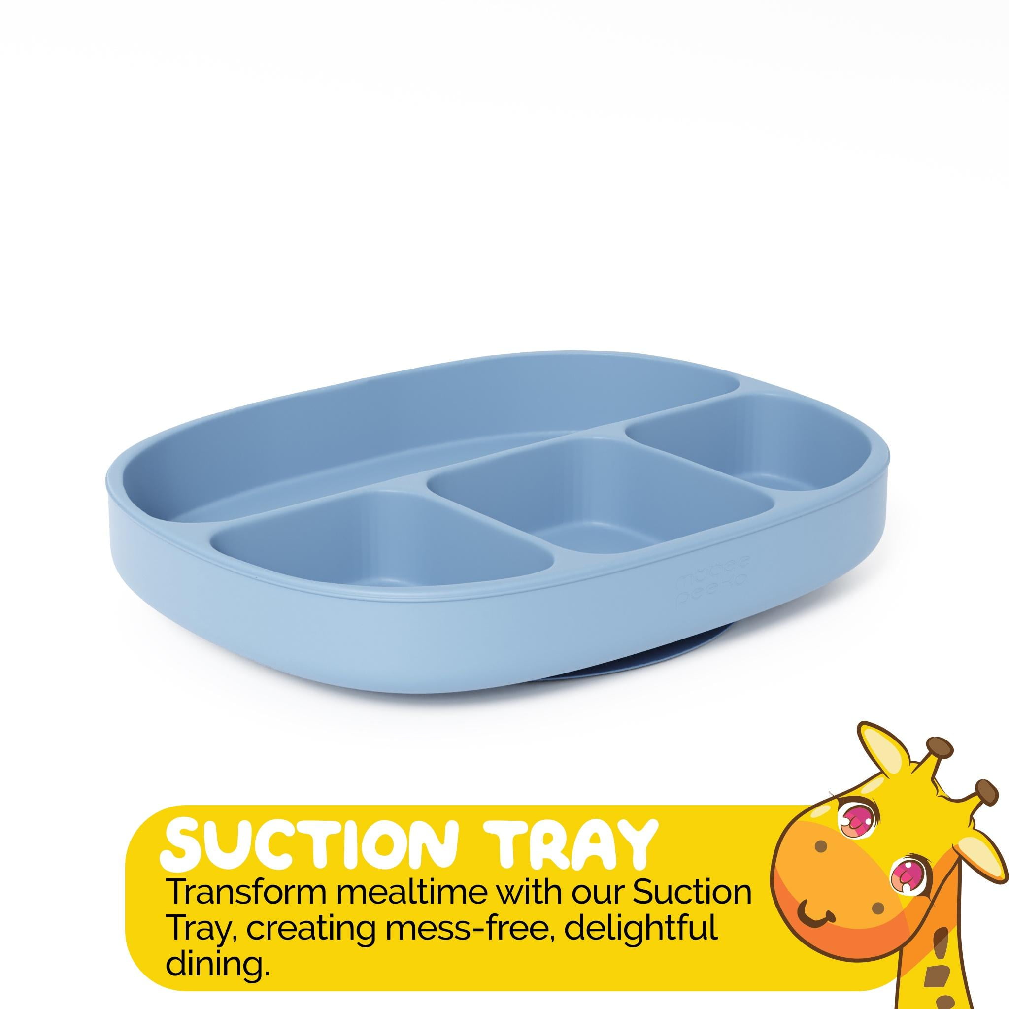 Led Weaning Set with Suction Tray and Baby Utensils by Muqee Peeko in Blue Color - (3 Piece Set)