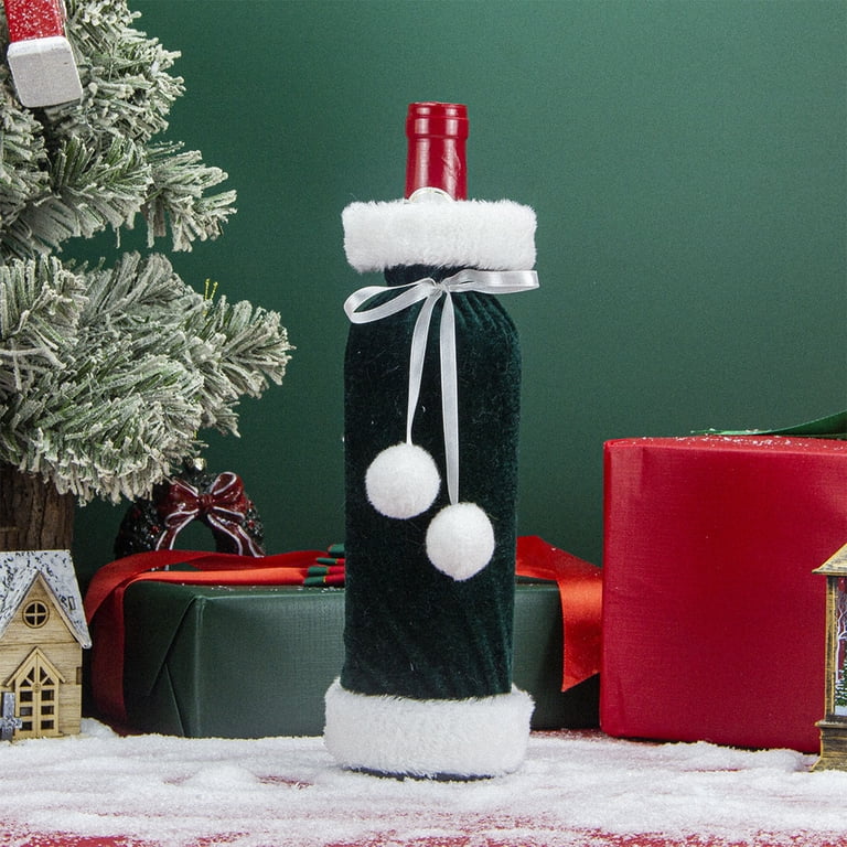 red dress wine bottle Twfbrm Christmas Plush Red Dress Wine Bottle Cover Decorations,Santa Claus  Snowman Wine Bottle Bag For Christmas Party Decoration