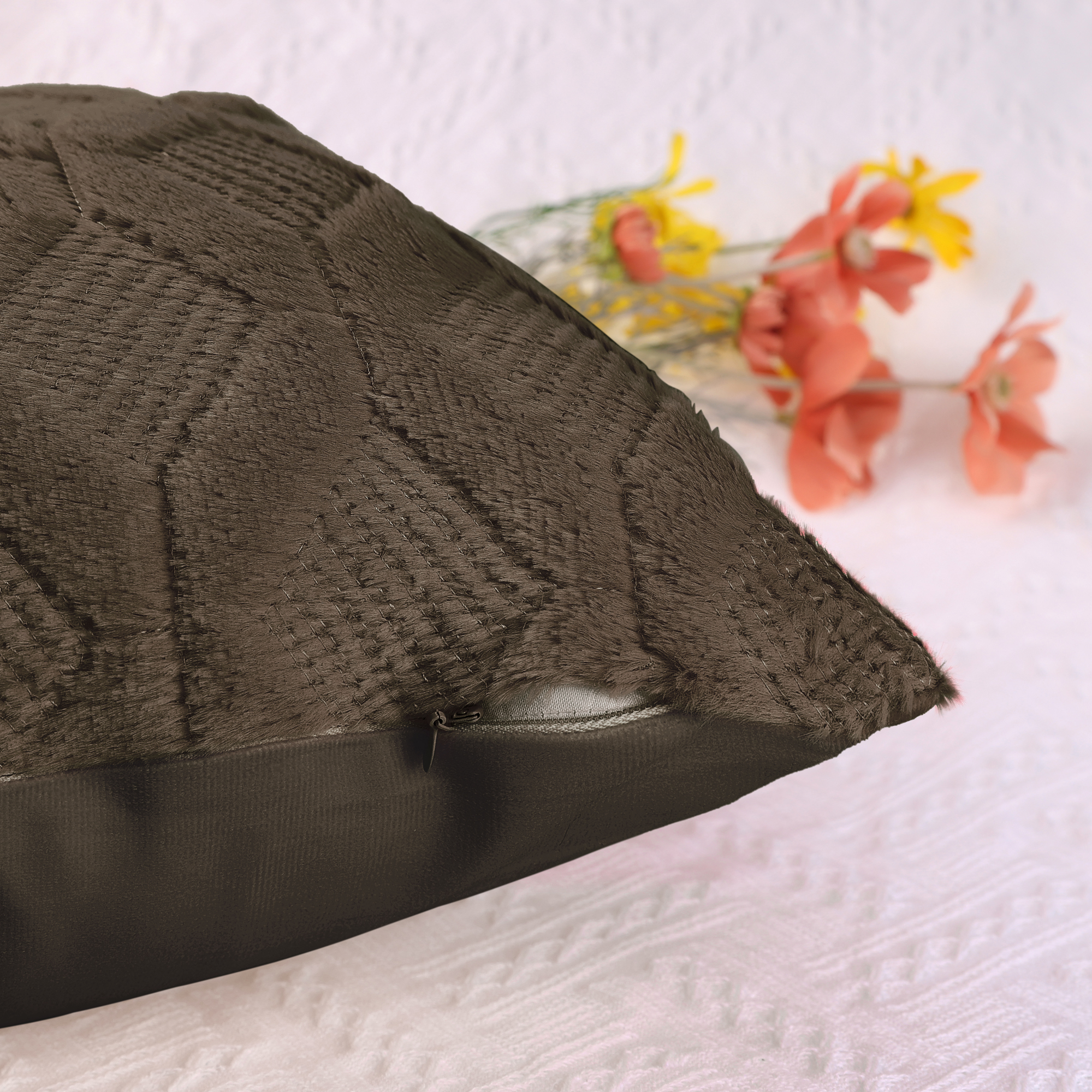 Unique Bargains Short Plush Solid Living Room Decorative Pillow Covers (2 Count) Dark Brown 18" x 18"