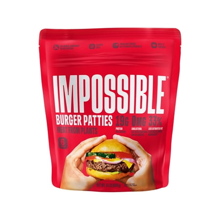Impossible Foods Burger Patties Meat from Plants, 6 Patties, 24 oz (Frozen)