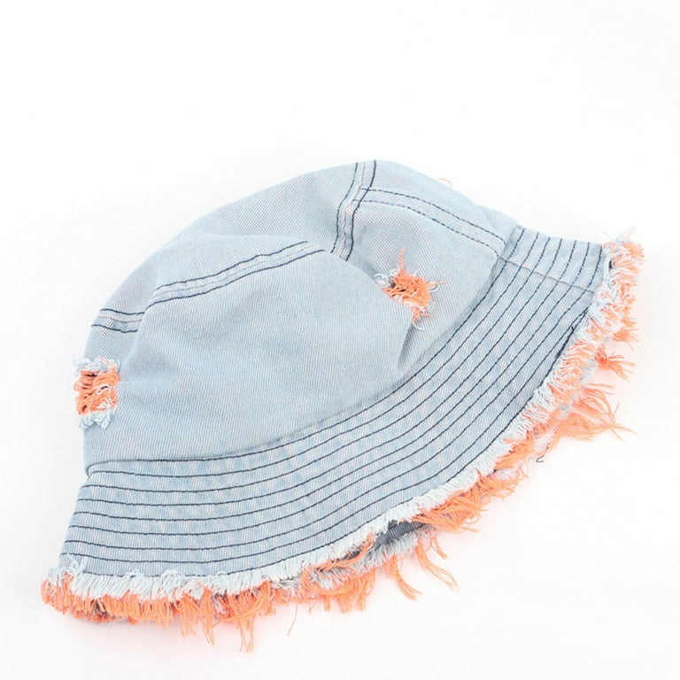 Vestitiy Unisex Fishing Hat UPF 50+ Aldult Bucket Hats Jean Washed Denim  Hole Teens Women Frayed Ripped Vintage Fisherman Cap Packable Outdoor Sun  Hats 