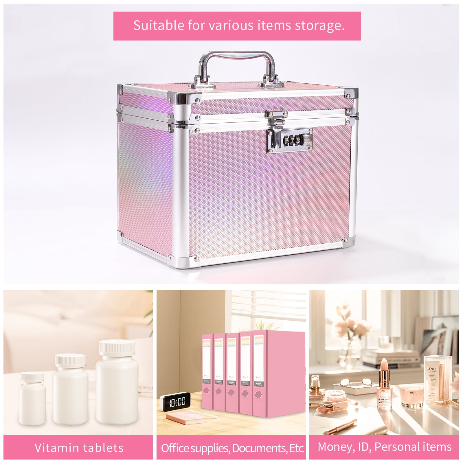 Trotianingyu Combination Lock Boxes Security Portable Medicine Storage Box for Documents,Money,Valuables Colorful Aurora