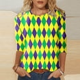 thumbnail image 2 of Mardi Gras Shirts for Women Carnival Bling Glitter 3/4 Length Sleeve Crewneck Tunic Tops Casual Spring Party Dressy Blouses, 2 of 5