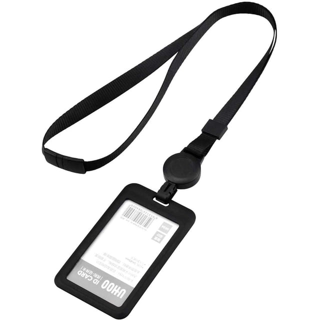 Porta credencial retráctil negro, portatarjetas, correa para el cuello, portatarjetas para mujeres y hombres, protector de tarjetas con cordón para tarjetas de trabajo, estudiantes, exposiciones,