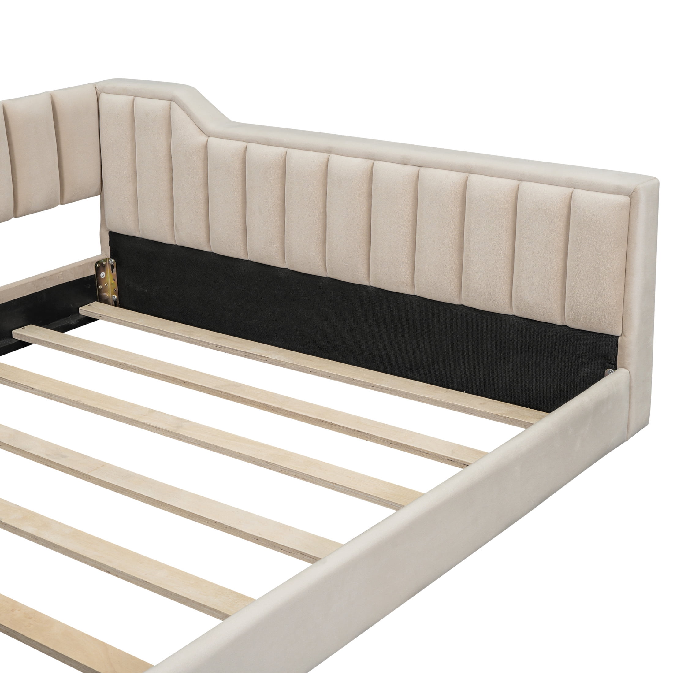 Noble House Full XL Upholstered Daybed, Velvet Vertical Channel Tufting with Side Storage Pocket, Space Saving, Beige