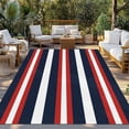thumbnail image 2 of Red Navy Blue Striped Outdoor Rug 4x6 Ft - Reversible Patio Rug Outdoor Camping Rugs, Contemporary Minimalist Aesthetic Indoor Outdoor Area Rugs, Non-Slip Outdoor Carpet Runner for Deck/Porch, 2 of 8