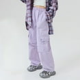 thumbnail image 6 of 5-6 Years Toddler Parachute Pants For Girls Elastic Waist Wide Leg Cargo Pants With Pockets Jogger Trousers Cargo Pants for Fall and Winter Purple Joggers Pants, 6 of 6