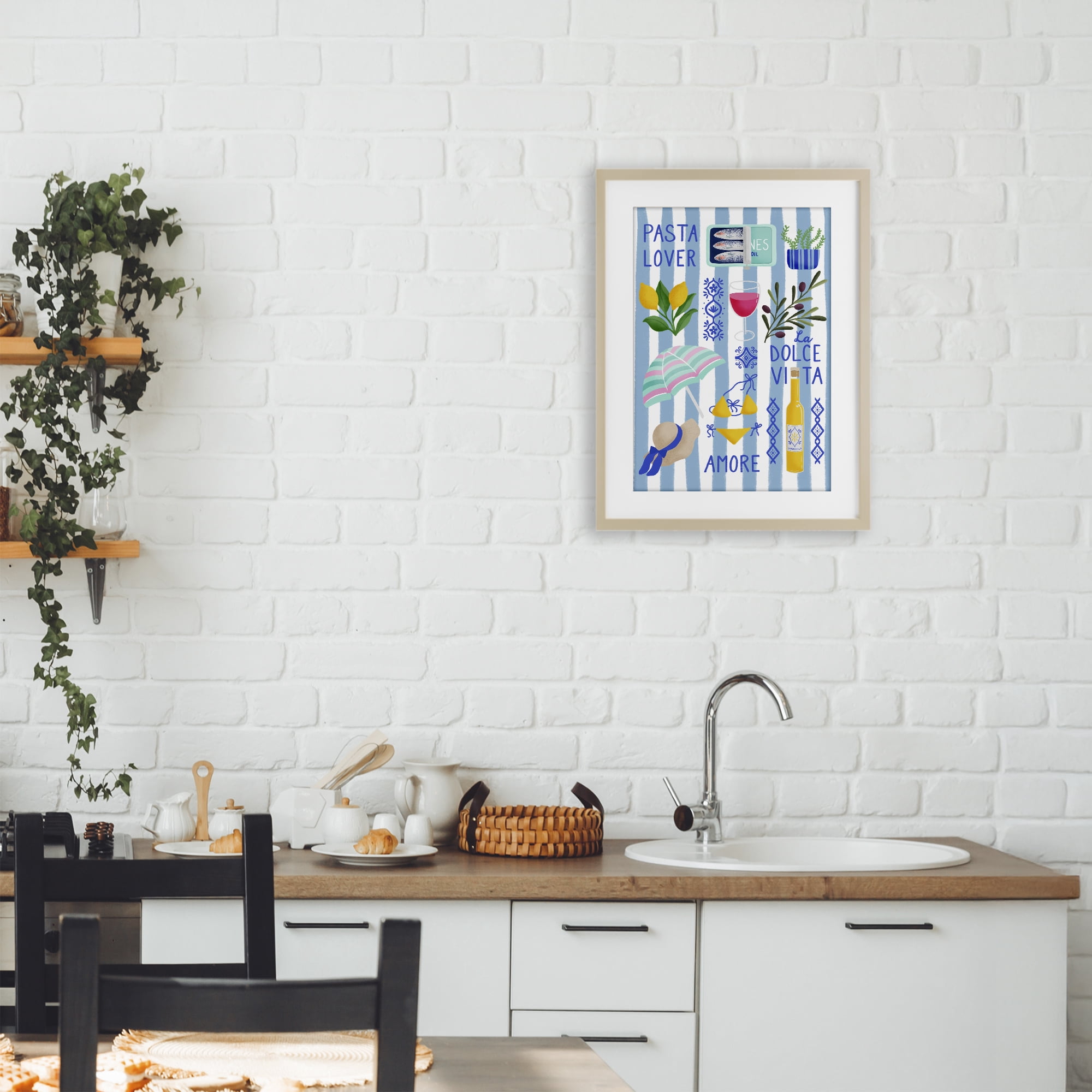 Stupell Industries Pasta Lover Mediterranean Birch Framed Print Under Glass, design by Metka Hiti