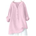 thumbnail image 3 of Yuanlong Womens T-Shirt Plain Full Sleeve V-Neck Buttons Down T Shirts Fall Outing Relaxed Ladies For Long Blouse Tops, 3 of 4