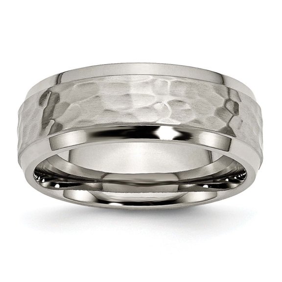 Titanium 8mm Beveled Edge, Hammered and Polished Band