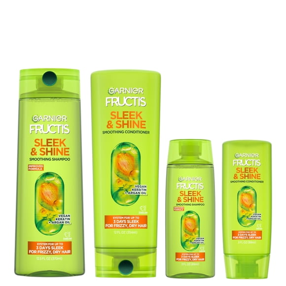Garnier Fructis Sleek & Shine 12.5 fl. oz. + 3 fl oz Kit - 1 Shampoo + 1 Conditioner (Personal Size + Travel Size)