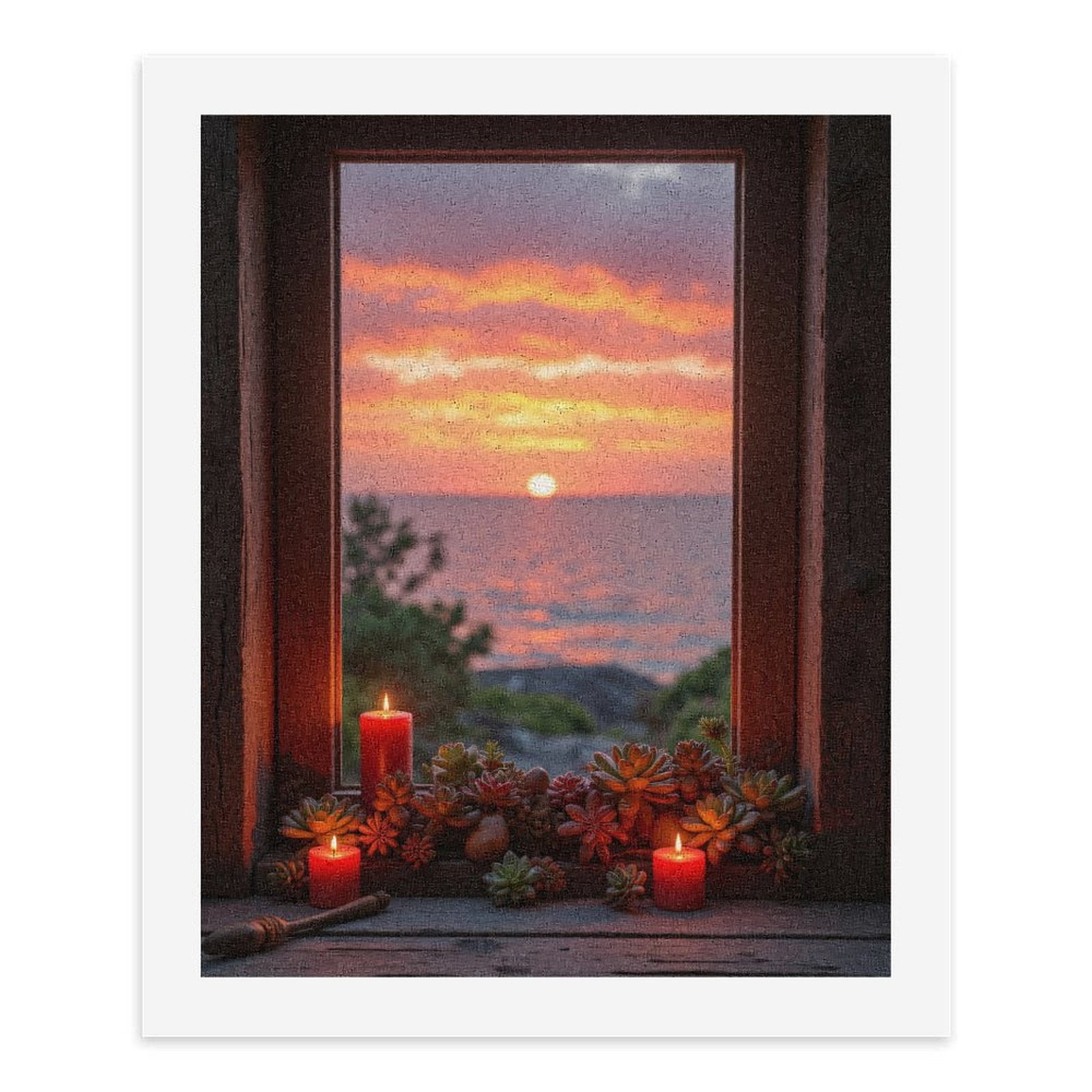 Paint By Numbers Kit for Adults Beginner - DIY Sunset Window Candles Succulents Canvas Painting Kits for Adults, Frameless Paint By Number for Adults for Home Wall Decor 16x20 Inch