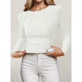 thumbnail image 3 of Long Sleeved Women's Slim Round Neck Shirt Exposed Seam Ribbed Basic Top, 3 of 6