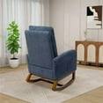 thumbnail image 4 of Rocking Chair Nursery, 25.4"W Upholstered High Back Accent Lounge Armchair with Retractable Footrest and Side Pocket, Comfy Rocker Glider Chair with Rubber Wood Legs for Living Room, Navy, 4 of 7