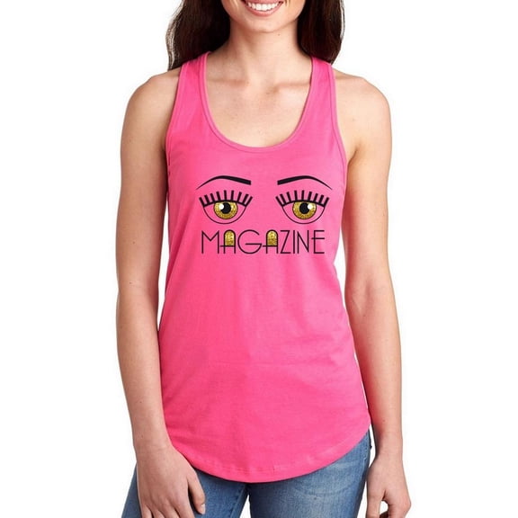 Magazine Gold Glitter Eyes Racerback Tank Women -Image by Shutterstock, Female XX-Large