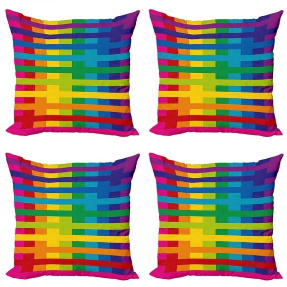 Ambesonne Rainbow Throw Pillow Cover 4 Pack, Vibrant Tones Multicolored, 16", Multicolor