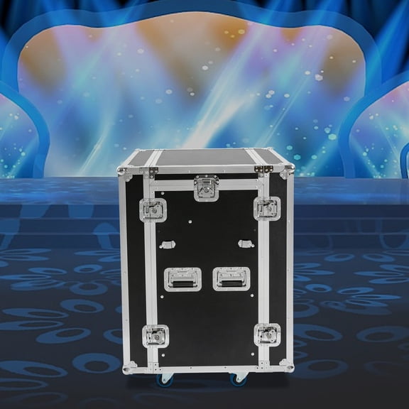 14U PA DJ Cabinet Black Rack Free Standing Network & Stereo Rack with 4 Wheels