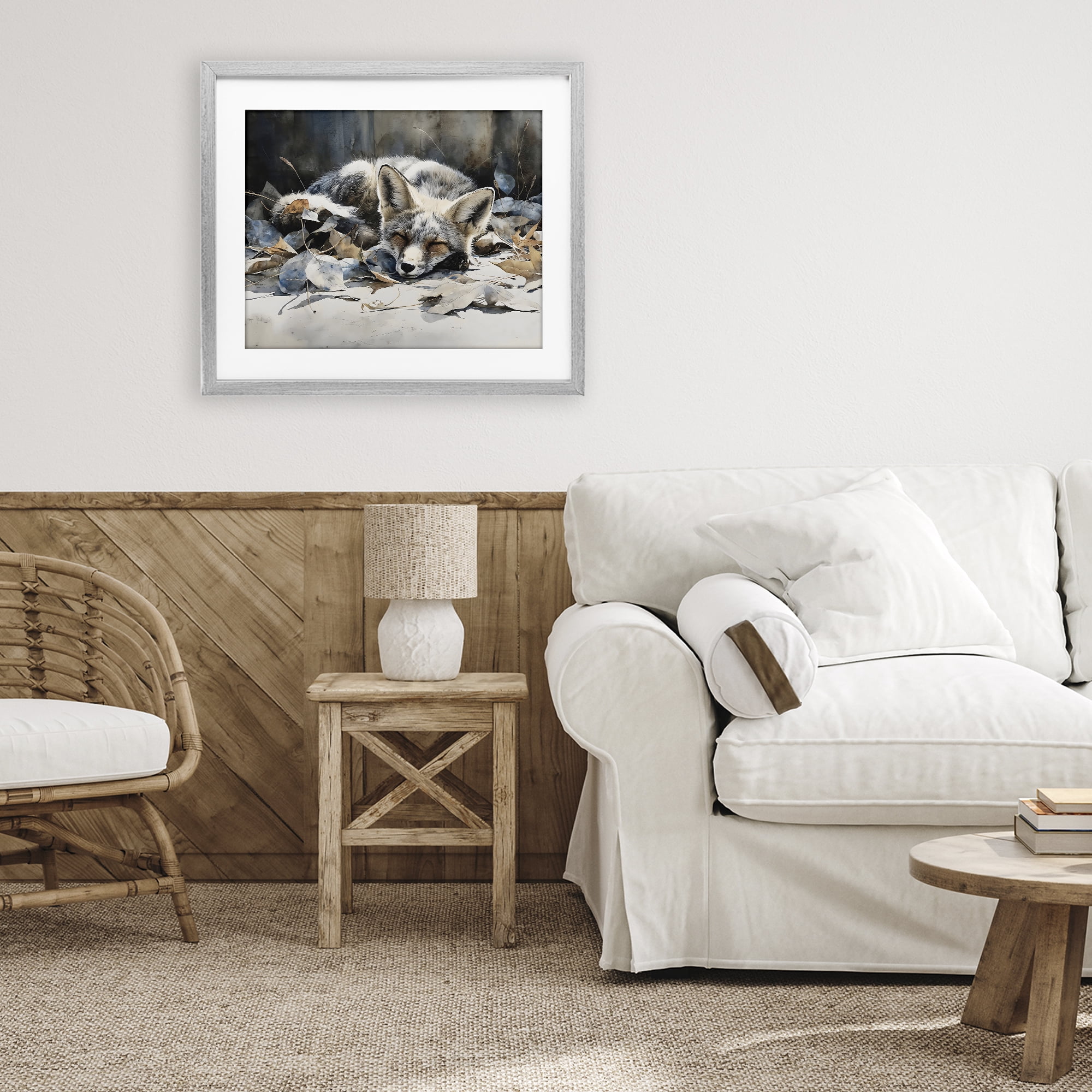 Stupell Industries Blue Fox Resting Among Leaves Gray Framed Print Under Glass, design by Franklyn Gregory