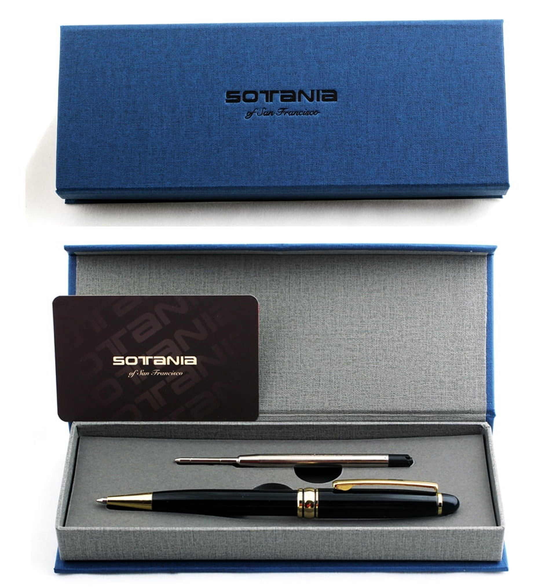 SOTANIA Custom Engraved Black Pen – Gold Trim with Refill & Gift Box
