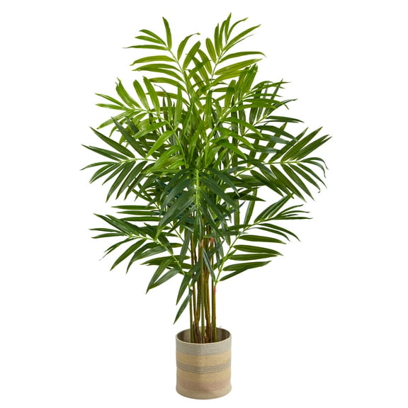 Nearly Natural 8' King Palm Artificial Tree in Handmade Natural Cotton Multicolored Woven Planter