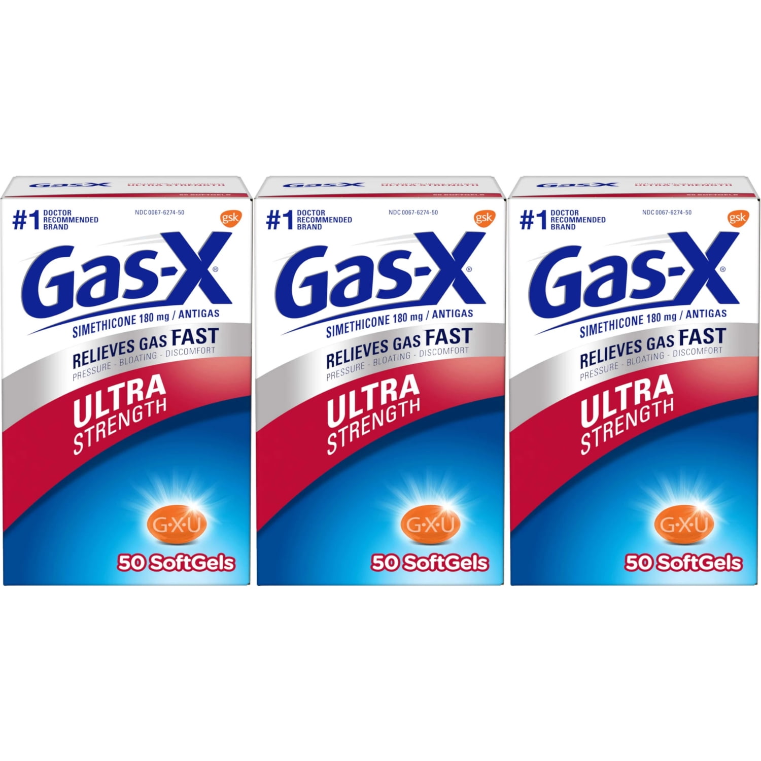 3 Pack GasX Softgels Ultra Strength 50 Soft Gels Each