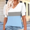 thumbnail image 6 of Turilly Women's Puff Sleeve Color Block Top Fashion Ladies V-Neck Button Detail Summer T-Shirt, 6 of 6
