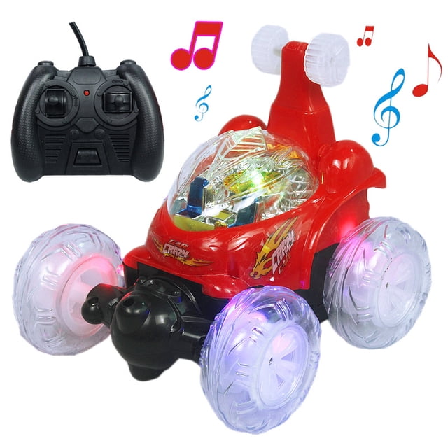 Coche de control remoto, RC Stunt Car Invincible Tornado Control remoto Vehículo recargable con luces de colores e interruptor de música para niños brillar Juguete