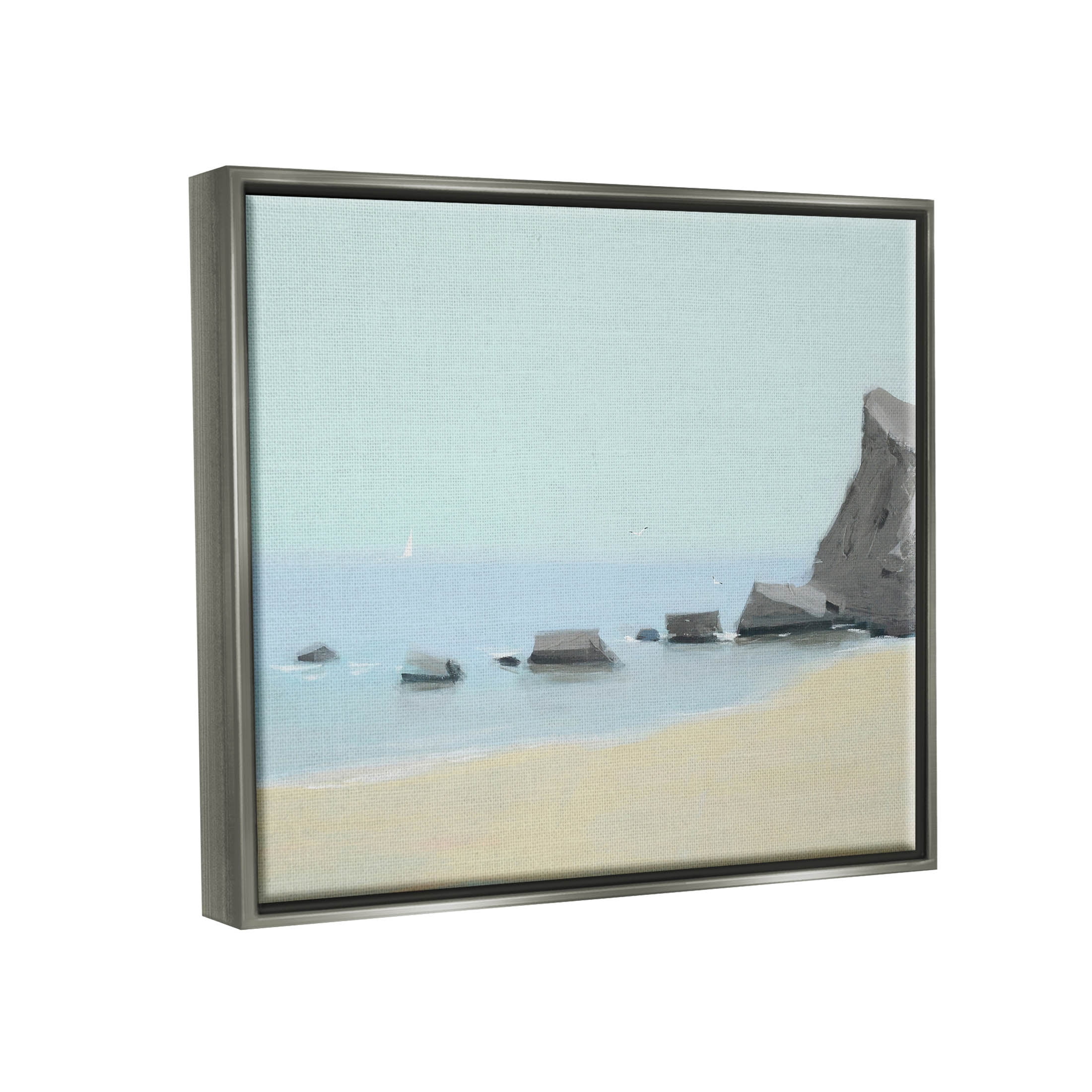 Calm Beach Shore Rocks Coastal Graphic Art Luster Gray Framed Art Print Wall Art