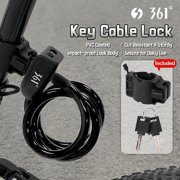 361° Bike Lock Cable, 4ft High-Strength Anti-Theft Bicycle Steel Cable Key Lock with Mounting Bracket, Waterproof Zinc Alloy Cylinder & PVC Coating for Road Mountain Bikes